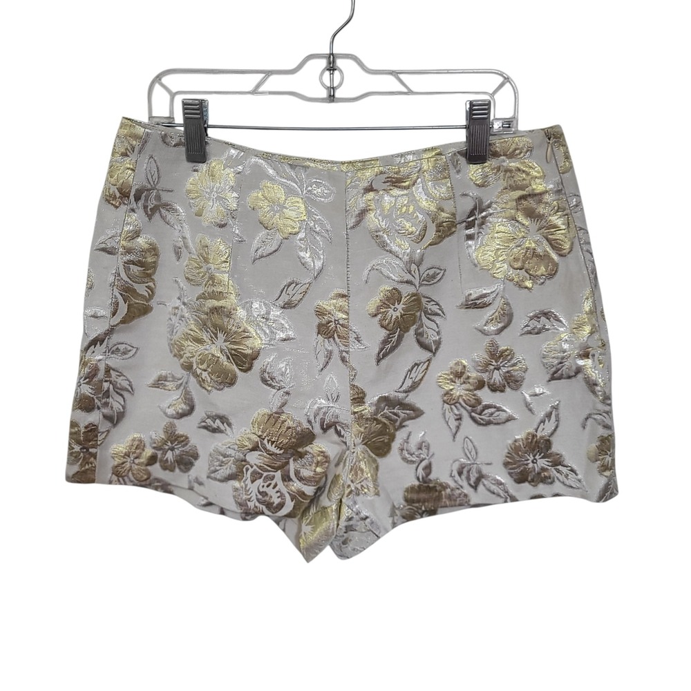 Ark & Co Womens Floral Brocade Shorts Gold Silver Metallic High Waist‎ Size M